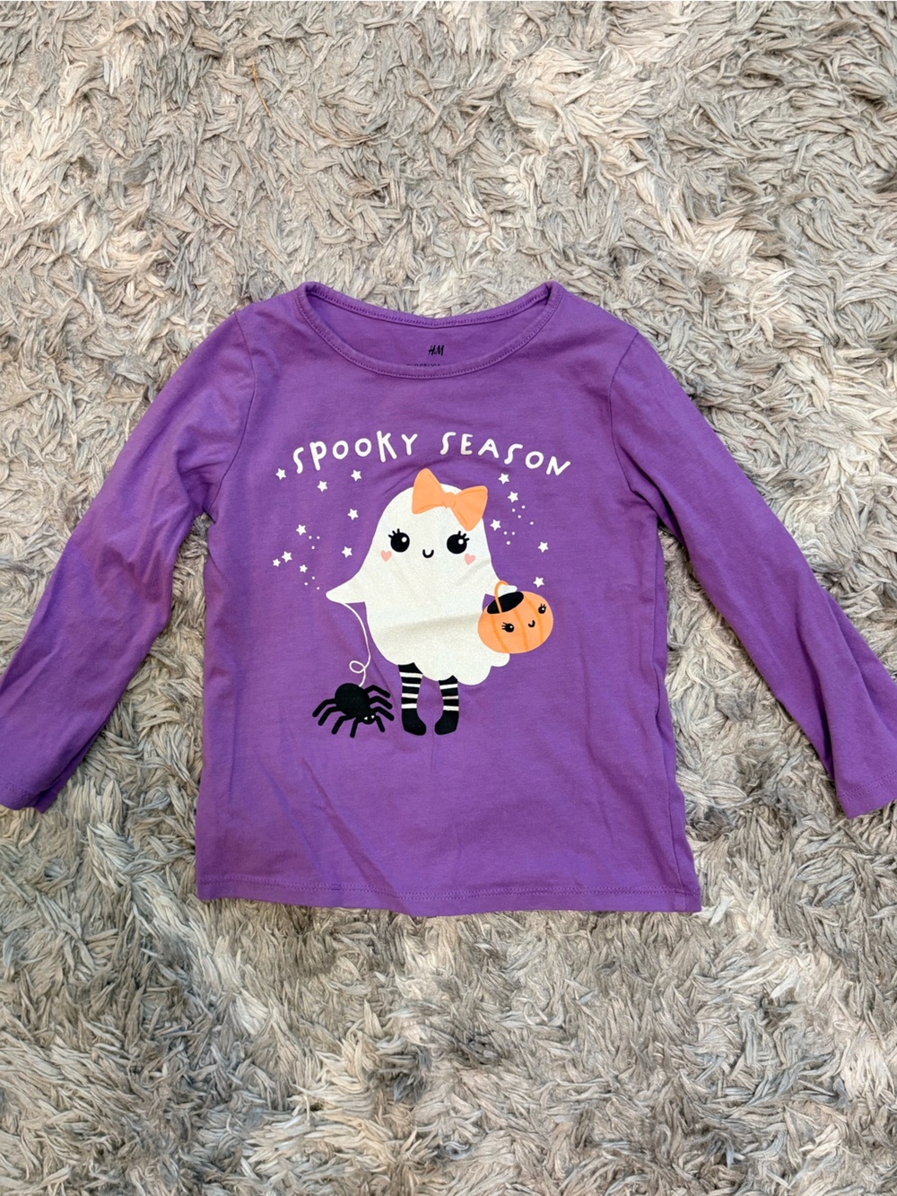 H&M Girls Purple "Spooky Season" Ghost Long Sleeve Shirt